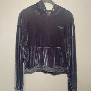 PINK Y2K Metallic Velour Athleisure Hoodie Pullover Gray Silver Size SM - Flaws